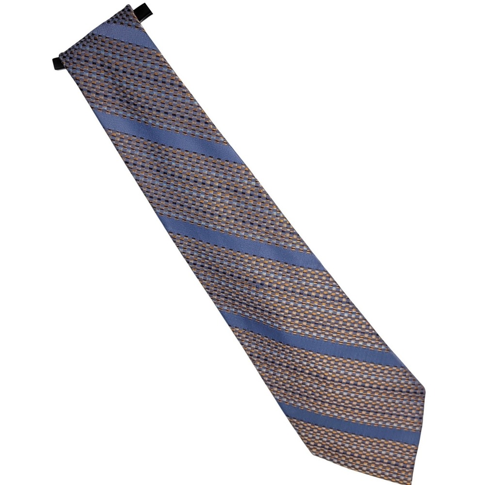 Vintage Trevira Necktie Mens Blue Geometric Striped Trevira Polyester